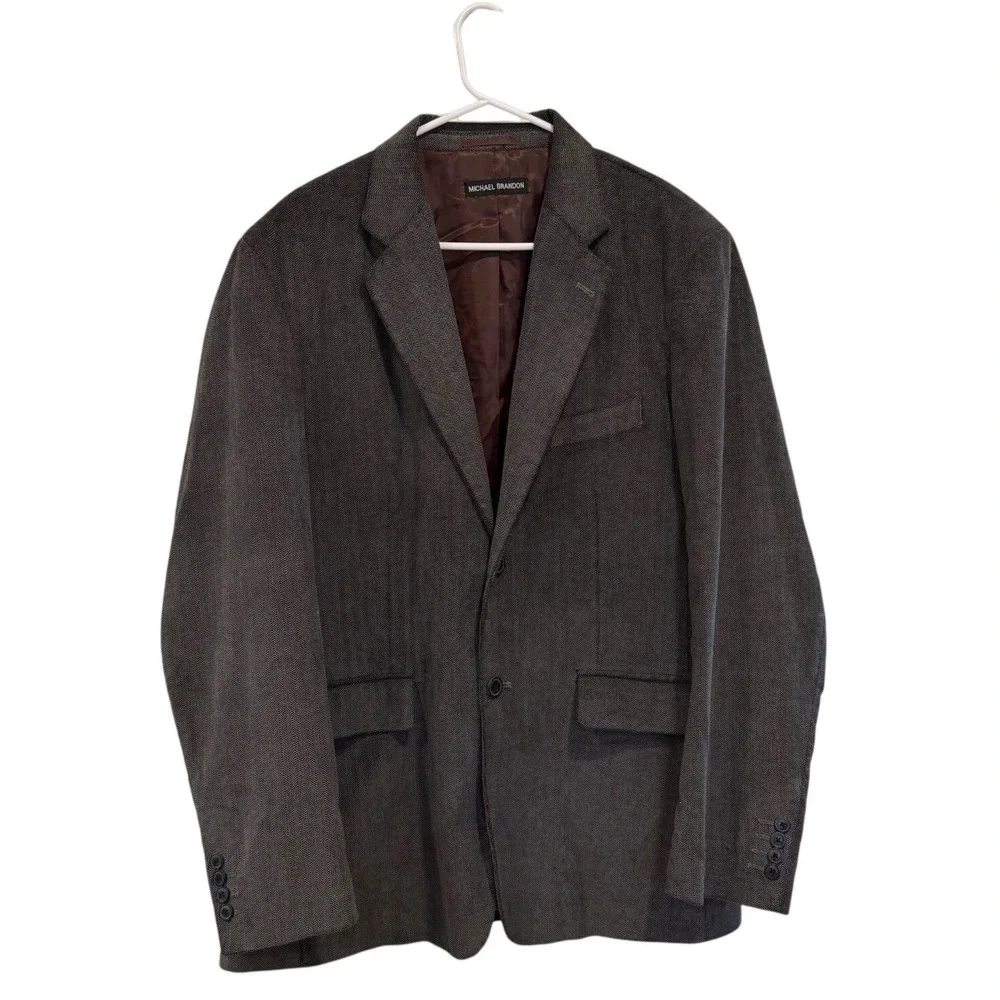 Michael Brandon Mens Herringbone Blazer Grey Black Cotton Sport Coat Size L 42